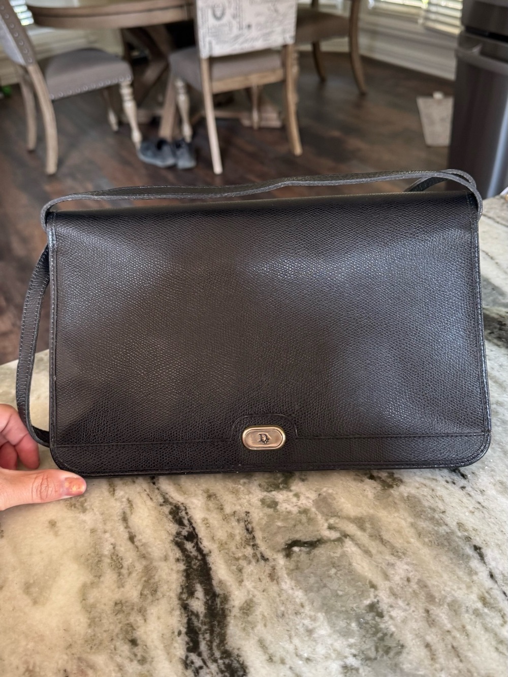 Vintage Christian Dior Honeycomb Shoulder Bag Black